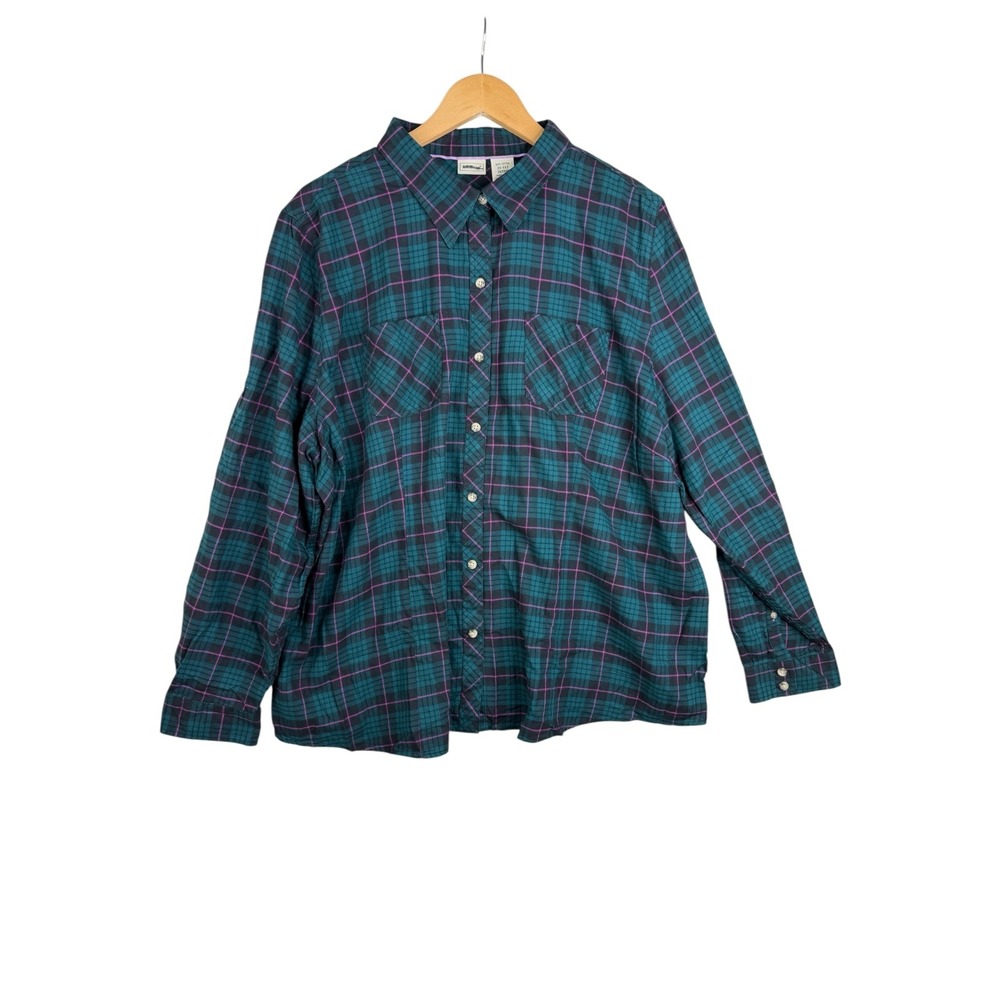 L.L. Bean Women's Plaid Cotton Flannel Long Sleeve size 2X Green/Pink